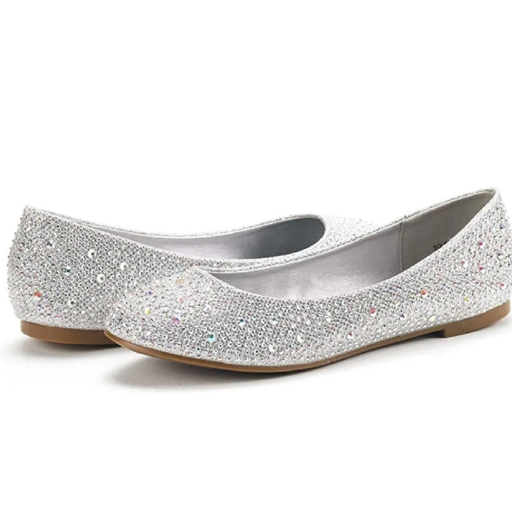 Dream Pairs Women's Sole-Shine Rhinestone Ballet Flats Shoes Sz8 Silver